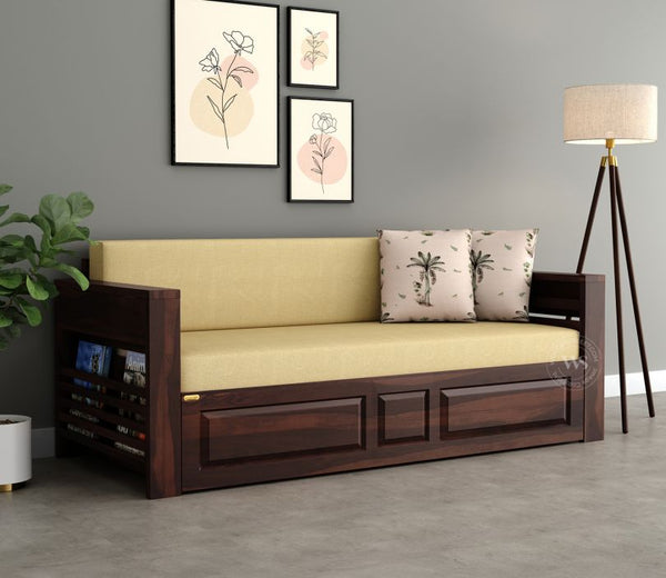Feltro Sheesham Wood Sofa Bed With Storage (King Size, Walnut Irish Cream)