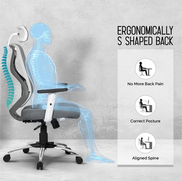Heaven Shield Ergonomic Mesh Home & Office Chair Imported Pneumatic Hydraulic|2D Adjustable Arm Rest (High-Back), White