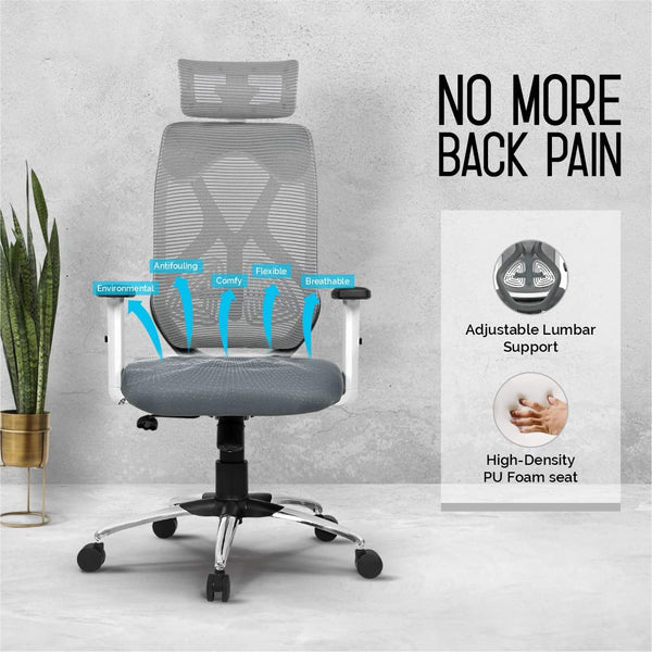Heaven Shield Ergonomic Mesh Home & Office Chair Imported Pneumatic Hydraulic|2D Adjustable Arm Rest (High-Back), White