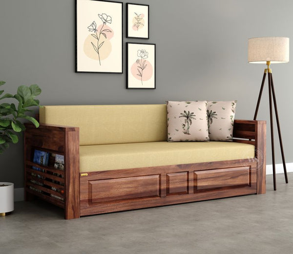 Feltro Sheesham Wood Sofa Bed With Storage (King Size, Walnut Irish Cream)