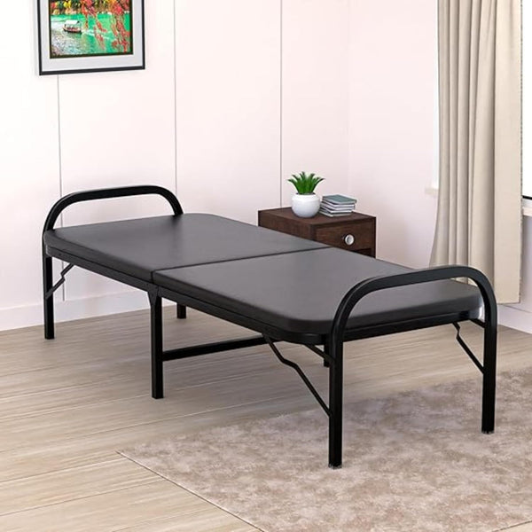 Heaven Shield® Metal Folding Single Bed with Fitted Double Layer Mattress for Sleeping | Guest Bed | Easily Storable Bed | Space Saving Single Bed | Sturdy Bed Frame (Double Layer Foam, 2.5ft x 6ft)
