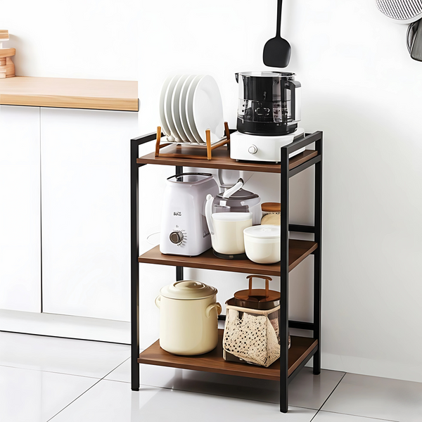 Heaven Shield Utensil Kitchen Rack Iron, Wood Multipurpose Rack | Microwave Oven Stand & OTG Rack