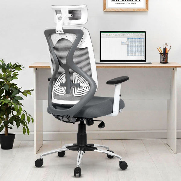 Heaven Shield Ergonomic Mesh Home & Office Chair Imported Pneumatic Hydraulic|2D Adjustable Arm Rest (High-Back), White