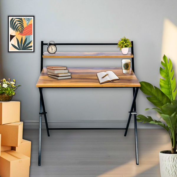 Heaven Shield Folding Table for Home, Office, Art, Study, Computer and Gaming I Foldable Desk Engineered Wood Study Table  (Free Standing, Finish Color - Dark Walnut, Pre-assembled)