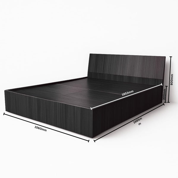 Heaven Shield Engineered Wood Bed in Ebony Black – Queen Size (L1985 x W1560 x H300 mm) | Platform Bed | Modern Wooden Bed for Bedroom, Durable & Stylish Design