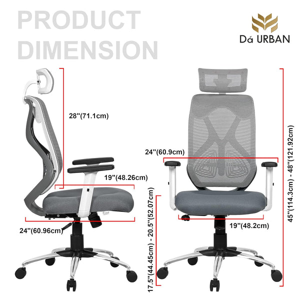 Heaven Shield Ergonomic Mesh Home & Office Chair Imported Pneumatic Hydraulic|2D Adjustable Arm Rest (High-Back), White