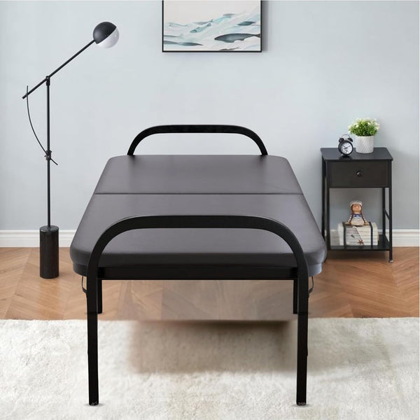 Heaven Shield® Metal Folding Single Bed with Fitted Double Layer Mattress for Sleeping | Guest Bed | Easily Storable Bed | Space Saving Single Bed | Sturdy Bed Frame (Double Layer Foam, 2.5ft x 6ft)