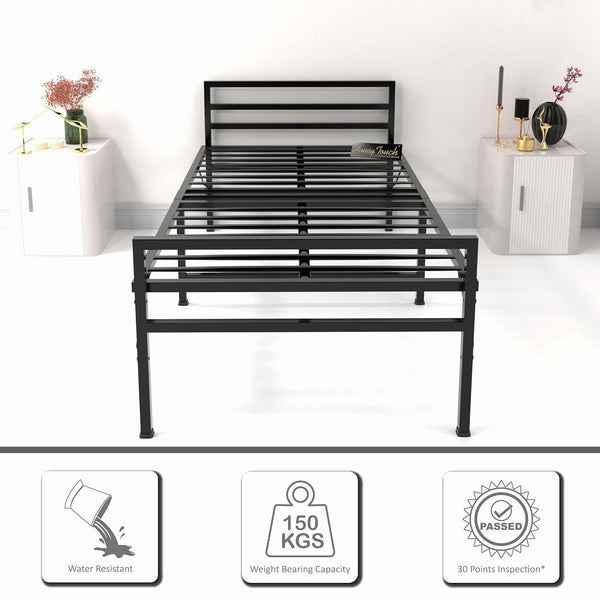 Heaven Shield Folding Bed Single Size With Headboard For Bedroom, Guests And Rented Apartments – Metal, Powder Coated, Black