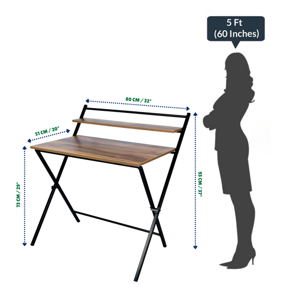 Heaven Shield Folding Table for Home, Office, Art, Study, Computer and Gaming I Foldable Desk Engineered Wood Study Table(Free Standing, Finish Color - Dark Walnut, Pre-assembled)