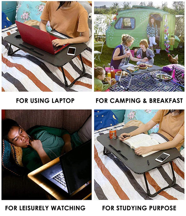 Heaven Shield Multipurpose Foldable & Portable Study, Computer Table (Black), Wood