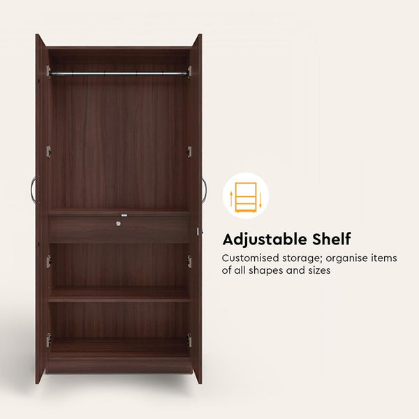 Heaven Shield Ewa without Mirror Engineered Wood 2 Door Wardrobe(Finish Color - Brown, Knock Down)