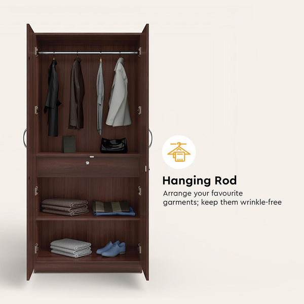 Heaven Shield Ewa without Mirror Engineered Wood 2 Door Wardrobe(Finish Color - Brown, Knock Down)