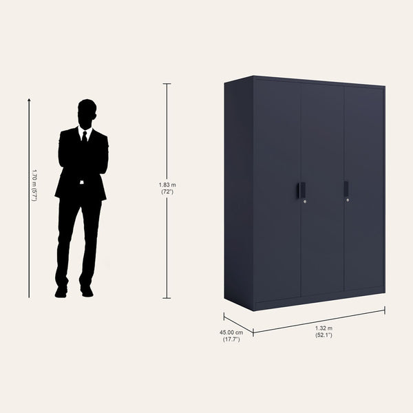 Heaven Shield 3-Door with Locker Metal Almirah(Finish Color - Textured Denim Blue, Pre-assembled)
