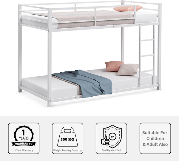 Heaven Shield ®™ | Meta Twin Bed for Junior/ Adults with Guard Rail, Noise Free Metal Bunk Bed(Finish Color - White, DIY(Do-It-Yourself))