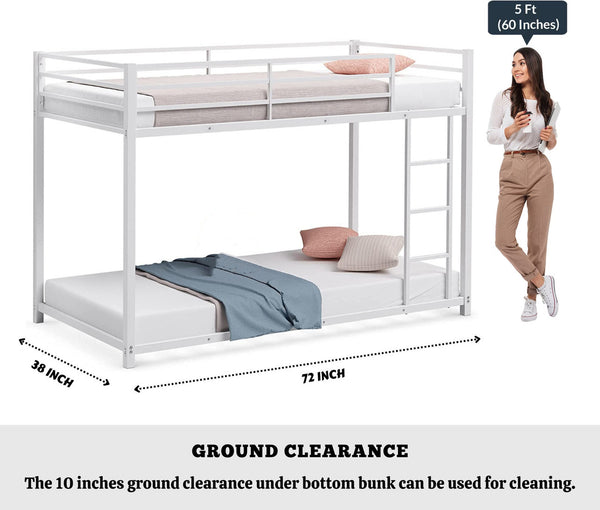 Heaven Shield ®™ | Meta Twin Bed for Junior/ Adults with Guard Rail, Noise Free Metal Bunk Bed(Finish Color - White, DIY(Do-It-Yourself))