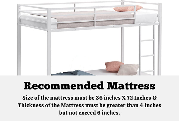 Heaven Shield ®™ | Meta Twin Bed for Junior/ Adults with Guard Rail, Noise Free Metal Bunk Bed(Finish Color - White, DIY(Do-It-Yourself))