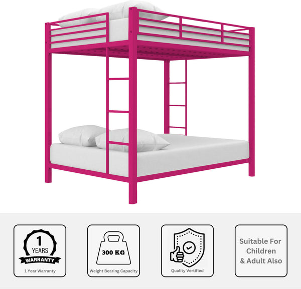 Heaven Shield ®™ | Twin Bed for Junior/ Adults with Guard Rail, Metal Bunk Bed Metal Bunk Bed(Finish Color - Pink, DIY(Do-It-Yourself))