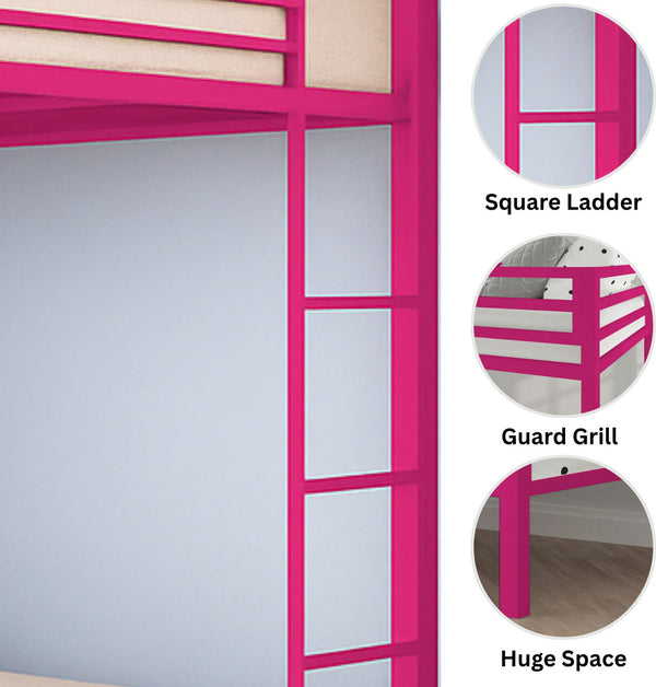 Heaven Shield ®™ | Twin Bed for Junior/ Adults with Guard Rail, Metal Bunk Bed Metal Bunk Bed(Finish Color - Pink, DIY(Do-It-Yourself))