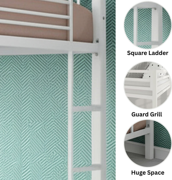 Heaven Shield ®™ | Twin Bed for Junior/ Adults with Guard Rail, Metal Bunk Bed Metal Bunk Bed(Finish Color - White, DIY(Do-It-Yourself))