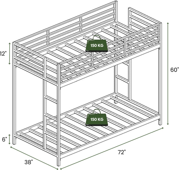 Heaven Shield ®™ | Twin Bed for Junior/ Adults with Guard Rail, Metal Bunk Bed Metal Bunk Bed(Finish Color - White, DIY(Do-It-Yourself))