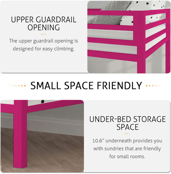 Heaven Shield ®™ | Twin Bed for Junior/ Adults with Guard Rail, Metal Bunk Bed Metal Bunk Bed(Finish Color - Pink, DIY(Do-It-Yourself))