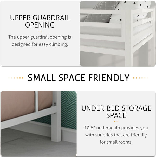 Heaven Shield ®™ | Twin Bed for Junior/ Adults with Guard Rail, Metal Bunk Bed Metal Bunk Bed(Finish Color - White, DIY(Do-It-Yourself))