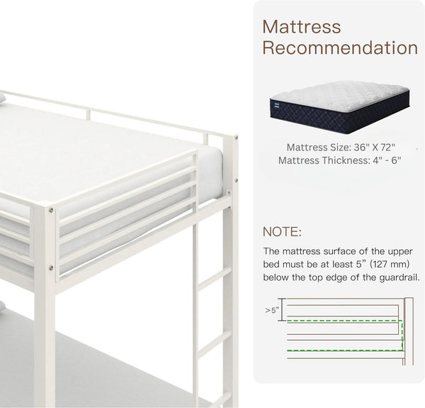 Heaven Shield ®™ | Twin Bed for Junior/ Adults with Guard Rail, Metal Bunk Bed Metal Bunk Bed(Finish Color - White, DIY(Do-It-Yourself))
