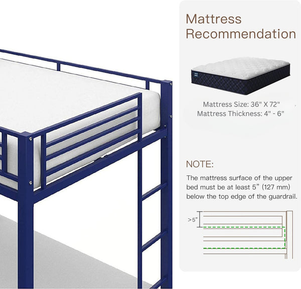 Heaven Shield ®™ | Twin Bed for Junior/ Adults with Guard Rail, Metal Bunk Bed Metal Bunk Bed(Finish Color - BLUE, DIY(Do-It-Yourself))
