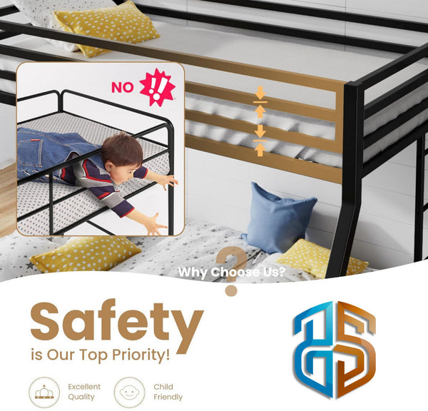 Heaven Shield ®™ | Twin Bed for Junior/ Adults with Guard Rail, Metal Bunk Bed Metal Bunk Bed(Finish Color - White, DIY(Do-It-Yourself))