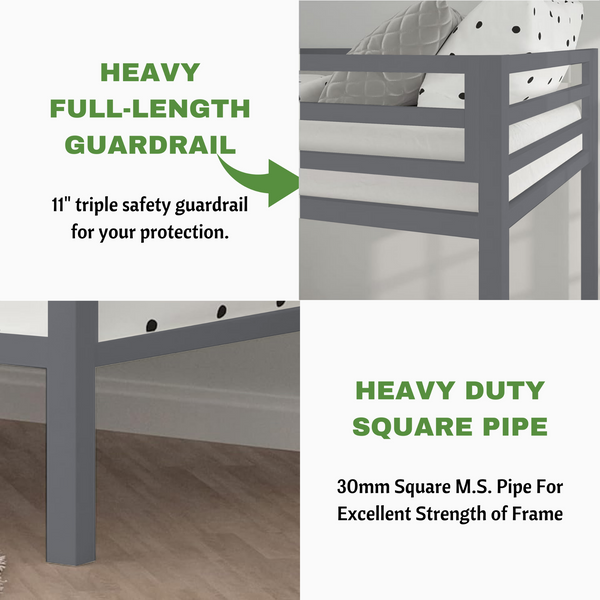 Heaven Shield ®™ | Avengers Twin Bed for Junior/ Adults with Guard Rail, Metal Bunk Bed Metal Bunk Bed(Finish Color - Grey, DIY(Do-It-Yourself))